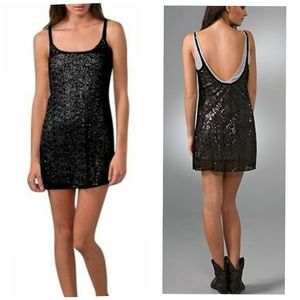 {Free People} Black Sequins Sheer Slip
